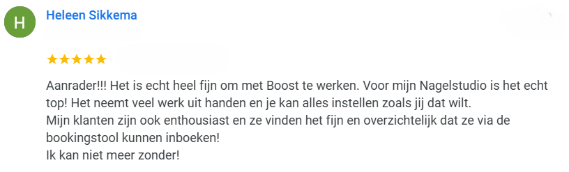 Review van Nagel en Pedicure salon die Boost Calendar online boekingssysteem gebruikt