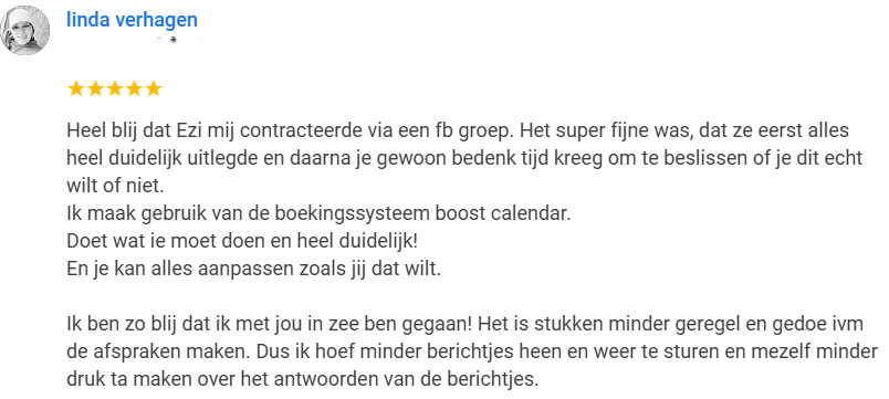 Review van coach die gebruik maakt van Boost Calendar online boekingssysteem